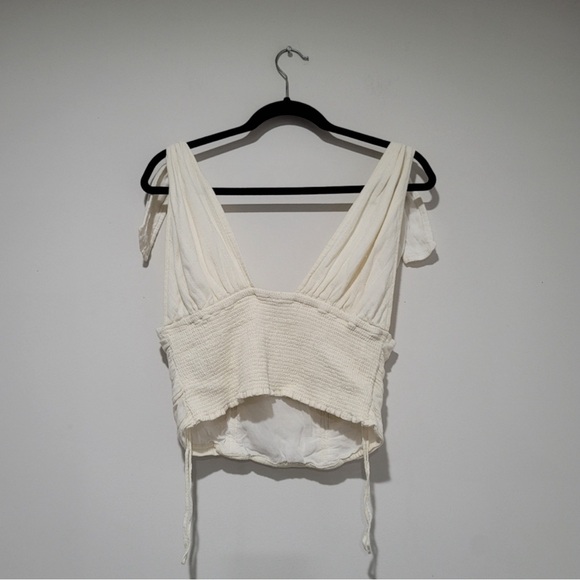 Free People Eva Rouched Tie Crop Top Size Large - Picture 3 of 14